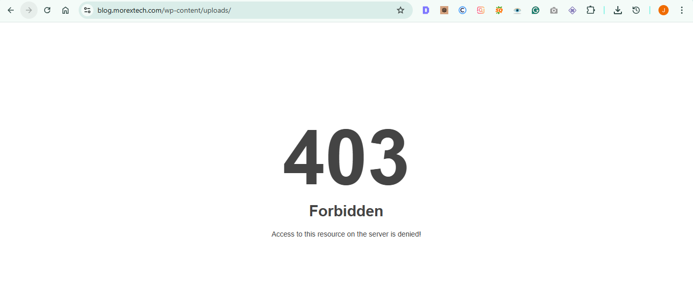 403 Forbidden error displayed after disabling directory listing in WordPress uploads folder