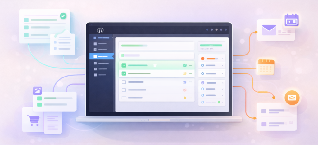 Interactive WordPress to-do list integrated with forms, e-commerce, and email tools to automate task creation and workflow management
