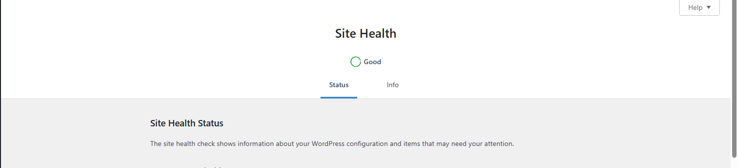 WordPress Site Health dashboard showing website monitoring status and overall system stability.